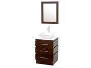 Wyndham Collection Rioni 22 inch Pedestal Bathroom Vanity in Espresso White Man Made Stone Countertop Pyra White Porcelain Sink and 22 inch Mirror