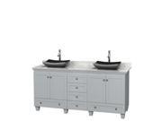 Wyndham Collection Acclaim 72 inch Double Bathroom Vanity in Oyster Gray White Carrera Marble Countertop Altair Black Granite Sinks and No Mirrors