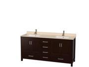 Wyndham Collection Sheffield 72 inch Double Bathroom Vanity in Espresso Ivory Marble Countertop Undermount Square Sinks and No Mirror