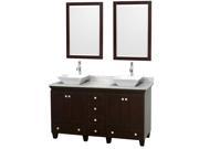 Wyndham Collection Acclaim 60 inch Double Bathroom Vanity in Espresso White Carrera Marble Countertop Pyra White Sinks and 24 inch Mirrors
