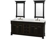 Wyndham Collection Andover 80 inch Double Bathroom Vanity in Black with White Carrera Marble Countertop Undermount Oval Sinks and 28 inch Mirrors