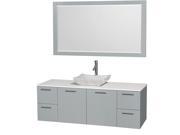 Wyndham Collection Amare 60 inch Single Bathroom Vanity in Dove Gray White Man Made Stone Countertop Avalon White Carrera Marble Sink and 58 inch Mirror