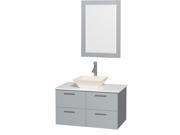 Wyndham Collection Amare 36 inch Single Bathroom Vanity in Dove Gray White Man Made Stone Countertop Pyra Bone Porcelain Sink and 24 inch Mirror