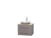 Wyndham Collection Centra 30 inch Single Bathroom Vanity in Gray Oak Ivory Marble Countertop Avalon White Carrera Marble Sink and No Mirror
