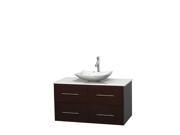 Wyndham Collection Centra 42 inch Single Bathroom Vanity in Espresso White Man Made Stone Countertop Arista White Carrera Marble Sink and No Mirror