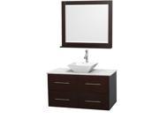 Wyndham Collection Centra 42 inch Single Bathroom Vanity in Espresso White Carrera Marble Countertop Pyra White Porcelain Sink and 36 inch Mirror