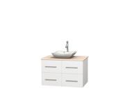 Wyndham Collection Centra 36 inch Single Bathroom Vanity in Matte White Ivory Marble Countertop Avalon White Carrera Marble Sink and No Mirror