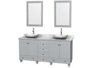 Wyndham Collection Acclaim 72 inch Double Bathroom Vanity in Oyster Gray White Carrera Marble Countertop Arista White Carrera Marble Sinks and 24 inch Mir