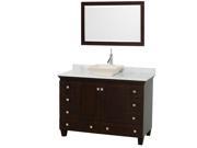 Wyndham Collection Acclaim 48 inch Single Bathroom Vanity in Espresso White Carrera Marble Countertop Pyra Bone Sink and 24 inch Mirror