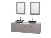 Wyndham Collection Centra 72 inch Double Bathroom Vanity in Gray Oak White Man Made Stone Countertop Altair Black Granite Sinks and 24 inch Mirrors