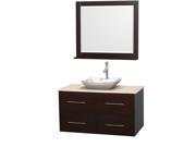 Wyndham Collection Centra 42 inch Single Bathroom Vanity in Espresso Ivory Marble Countertop Avalon White Carrera Marble Sink and 36 inch Mirror
