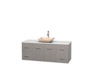 Wyndham Collection Centra 60 inch Single Bathroom Vanity in Gray Oak White Man Made Stone Countertop Avalon Ivory Marble Sink and No Mirror