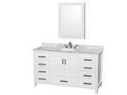 Wyndham Collection Sheffield 60 inch Single Bathroom Vanity in White White Carrera Marble Countertop Undermount Oval Sink and Medicine Cabinet