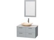 Wyndham Collection Amare 36 inch Single Bathroom Vanity in Dove Gray White Man Made Stone Countertop Arista Ivory Marble Sink and 24 inch Mirror