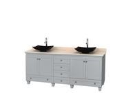 Wyndham Collection Acclaim 80 inch Double Bathroom Vanity in Oyster Gray Ivory Marble Countertop Arista Black Granite Sinks and No Mirrors