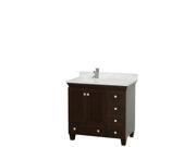 Wyndham Collection Acclaim 36 inch Single Bathroom Vanity in Espresso White Carrera Marble Countertop Undermount Square Sink and No Mirror
