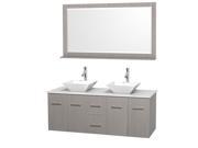Wyndham Collection Centra 60 inch Double Bathroom Vanity in Gray Oak White Man Made Stone Countertop Pyra White Porcelain Sinks and 58 inch Mirror