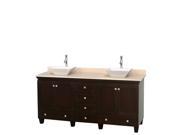 Wyndham Collection Acclaim 72 inch Double Bathroom Vanity in Espresso Ivory Marble Countertop Pyra White Sinks and No Mirrors