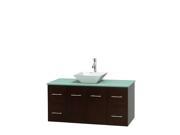 Wyndham Collection Centra 48 inch Single Bathroom Vanity in Espresso Green Glass Countertop Pyra White Porcelain Sink and No Mirror