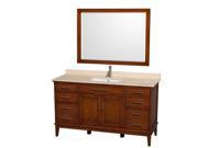 Wyndham Collection Hatton 60 inch Single Bathroom Vanity in Light Chestnut Ivory Marble Countertop Undermount Square Sink and 44 inch Mirror
