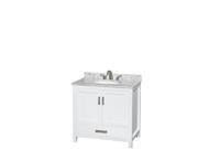 Wyndham Collection Sheffield 36 inch Single Bathroom Vanity in White White Carrera Marble Countertop Undermount Oval Sink and No Mirror