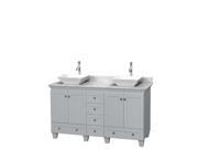 Wyndham Collection Acclaim 60 inch Double Bathroom Vanity in Oyster Gray White Carrera Marble Countertop Pyra White Porcelain Sinks and No Mirrors