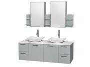 Wyndham Collection Amare 60 inch Double Bathroom Vanity in Dove Gray White Man Made Stone Countertop Arista White Carrera Marble Sinks and Medicine Cabine