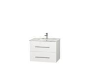 Wyndham Collection Centra 30 inch Single Bathroom Vanity in Matte White White Carrera Marble Countertop Undermount Square Sink and No Mirror