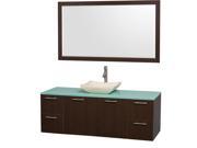 Wyndham Collection Amare 60 inch Single Bathroom Vanity in Espresso with Green Glass Top with Ivory Marble Sink and 58 inch Mirror
