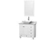 Wyndham Collection Acclaim 36 inch Single Bathroom Vanity in White White Carrera Marble Countertop Pyra White Porcelain Sink and 24 inch Mirror