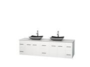 Wyndham Collection Centra 80 inch Double Bathroom Vanity in Matte White White Man Made Stone Countertop Altair Black Granite Sinks and No Mirror
