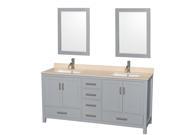 Wyndham Collection Sheffield 72 inch Double Bathroom Vanity in Gray Ivory Marble Countertop Undermount Square Sinks and 24 inch Mirrors
