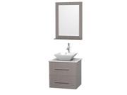 Wyndham Collection Centra 24 inch Single Bathroom Vanity in Gray Oak White Carrera Marble Countertop Pyra White Porcelain Sink and 24 inch Mirror