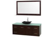 Wyndham Collection Centra 60 inch Single Bathroom Vanity in Espresso Green Glass Countertop Arista Black Granite Sink and 58 inch Mirror