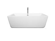 Wyndham Collection Laura 67 inch Freestanding Bathtub in White with Floor Mounted Faucet Drain and Overflow Trim in Polished Chrome
