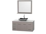 Wyndham Collection Centra 48 inch Single Bathroom Vanity in Gray Oak White Man Made Stone Countertop Altair Black Granite Sink and 36 inch Mirror