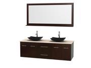 Wyndham Collection Centra 72 inch Double Bathroom Vanity in Espresso Ivory Marble Countertop Arista Black Granite Sinks and 70 inch Mirror