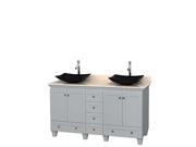 Wyndham Collection Acclaim 60 inch Double Bathroom Vanity in Oyster Gray Ivory Marble Countertop Arista Black Granite Sinks and No Mirrors