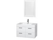 Wyndham Collection Amare 36 inch Single Bathroom Vanity in Glossy White Acrylic Resin Countertop Integrated Sink and 24 inch Mirror