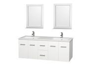 Wyndham Collection Centra 60 inch Double Bathroom Vanity in Matte White White Man Made Stone Countertop Undermount Square Sink and 24 inch Mirrors