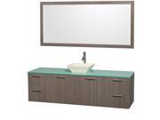 Wyndham Collection Amare 72 inch Single Bathroom Vanity in Gray Oak with Green Glass Top with Bone Porcelain Sink and 70 inch Mirror