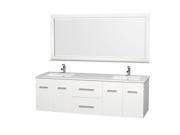 Wyndham Collection Centra 72 inch Double Bathroom Vanity in Matte White White Man Made Stone Countertop Square Porcelain Undermount Sinks and 70 inch Mirr