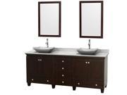 Wyndham Collection Acclaim 80 inch Double Bathroom Vanity in Espresso White Carrera Marble Countertop Avalon White Carrera Marble Sinks and 24 inch Mirror