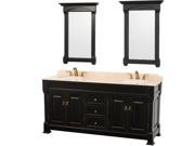Wyndham Collection Andover 72 inch Double Bathroom Vanity in Black Ivory Marble Countertop Undermount Oval Sinks and 28 inch Mirrors
