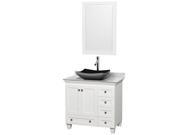 Wyndham Collection Acclaim 36 inch Single Bathroom Vanity in White White Carrera Marble Countertop Altair Black Granite Sink and 24 inch Mirror
