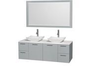 Wyndham Collection Amare 60 inch Double Bathroom Vanity in Dove Gray White Man Made Stone Countertop Avalon White Carrera Marble Sinks and 58 inch Mirror
