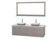 Wyndham Collection Centra 72 inch Double Bathroom Vanity in Gray Oak White Carrera Marble Countertop Avalon White Carrera Marble Sinks and 70 inch Mirror