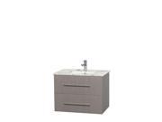 Wyndham Collection Centra 30 inch Single Bathroom Vanity in Gray Oak White Carrera Marble Countertop Undermount Square Sink and No Mirror