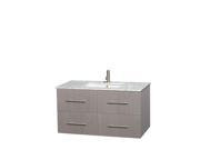 Wyndham Collection Centra 42 inch Single Bathroom Vanity in Gray Oak White Carrera Marble Countertop Undermount Square Sink and No Mirror