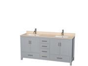 Wyndham Collection Sheffield 72 inch Double Bathroom Vanity in Gray Ivory Marble Countertop Undermount Square Sinks and No Mirror